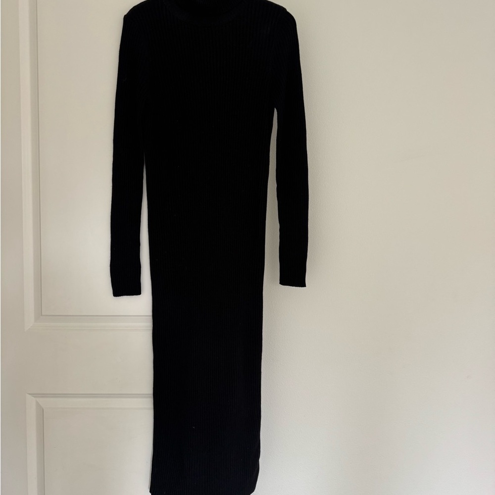 ASOS brand women’s black long sleeve ribbed turtleneck maxi dress size 10